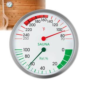 lot 7360 image: Stainless Steel Sauna Hygrometer Thermometer with Color-Coded Dial 5 Large Display,70-250 F, 0-100%,Heat-Resistant,Easy to Read Humidity Temperature Gauge for Home Spa, Steam Rooms