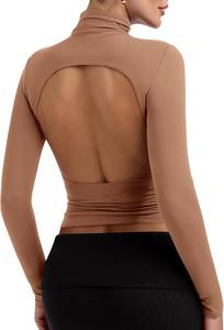 lot 7388 image: PINKMSTYLE Backless Turtleneck Long Sleeve Tops Shirts Ruched Double Lined Fall Going Out Outfits 2025 Size Small