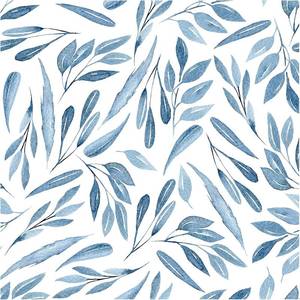 lot 7429 image: HAOKHOME Blue Wallpaper Peel and Stick Boho Leaves Removable Vinyl Self Adhesive Contact Paper17.7in x 9.8ft