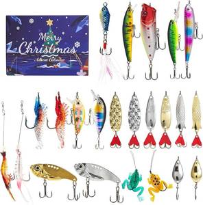 lot 7446 image: Christmas Fishing Advent Calendar 2025, 24 Day Xmas Christmas Countdown Surprise Gift, Fishing Lures Set for Adult Men Teen Boys Dad Father Boyfriend