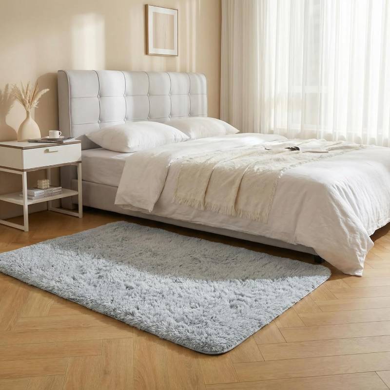 lot 3724 image: duduta Grey Soft Fluffy Rectangle Rug 3x5 ft, Shag Furry Plush Throw Rug for Bedroom Nursery Living Room Home Decor