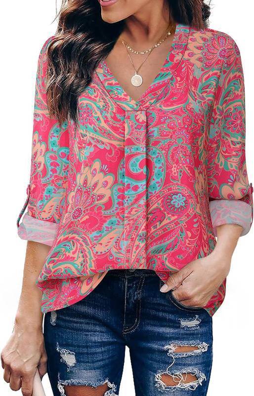 lot 3800 image: Youtalia Womens Blouses Dressy Casual Business Tops 34 Sleeve Chiffon V Neck Work Office Shirts SIZE S