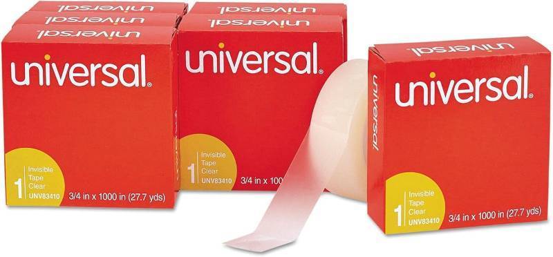 lot 3801 image: Universal Invisible Tape 34 x 1000 Inches, 1-Inch Core Clear, 6Pack (UNV83410)