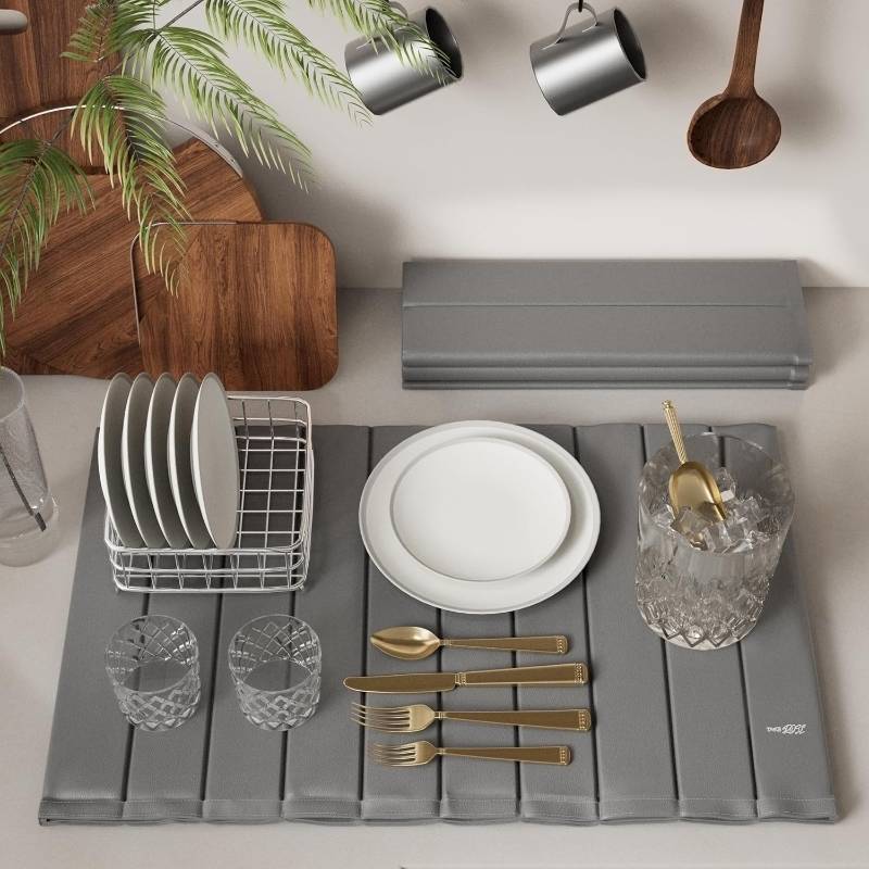 lot 3817 image: Stone Drying Mat for Kitchen Counter-Super Absorbent PU Dish Drying Mat, Quick Dry Stone Mat Kitchen for Dishes, Bottles & Cups, Large Foldable Stone Dish Drying Mat, Non-Slip Kitchen Mat