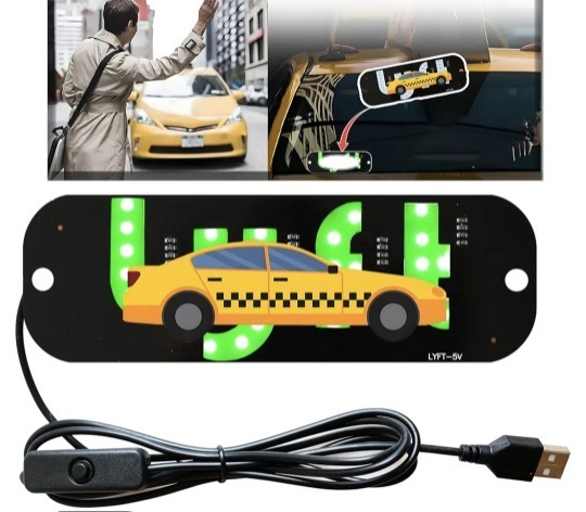 lot 3603 image: LED Car Sign for Rideshare Drivers, Compact Windshield Light for Enhanced Visibility, USB Powered Taxi Display, Easy Suction Mount-Taxi LED Panel Sign for Cars SUV Green