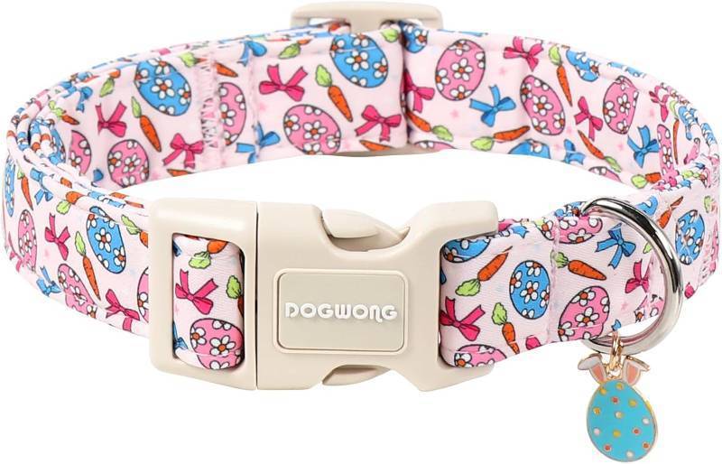 lot 4031 image: DOGWONG Easter Dog Collar-Cute Pink Easter Egg Dog Collar, Easter Cattot Collars Puppy Collar Gifts with Quick Release Buckle for Girl&Female Dogs,L
