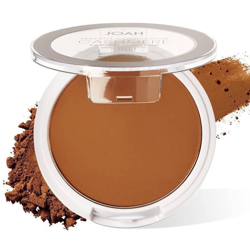 lot 4040 image: JOAH Perfect Complexion Cashmere Powder Foundation, Medium Face Coverage, Matte Finish, Korean Makeup, Compact Design For Oily & All Skin Types, 16 Hour Wear, Deep with Neutral Undertones