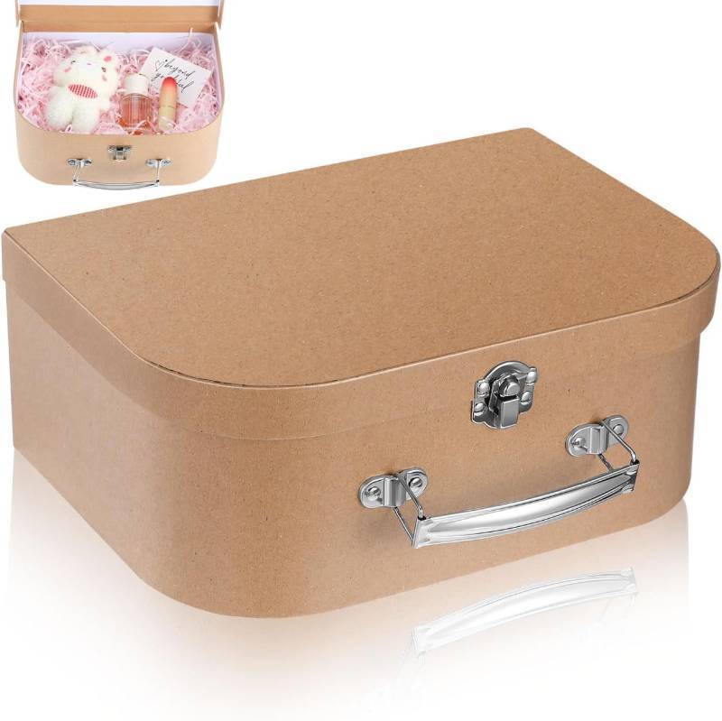 lot 4162 image: POPETPOP Kraft Cardboard Suitcase Box with Metal Handle, Vintage Paperboard Trunk for Party Favor, Decorative Storage Case for Wedding Keepsake Home Decor