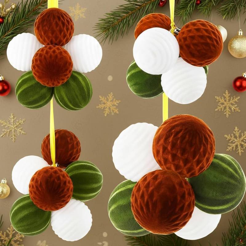 lot 4204 image: Syhood 4 Sets 24 Pcs Velvet Christmas Ball Ornament Pre Strung Flocked Xmas Tree Decorations Shatterproof 2.36 Christmas Tree Ball Ornament for Hanging Holiday (Green, Reddish Brown, White)