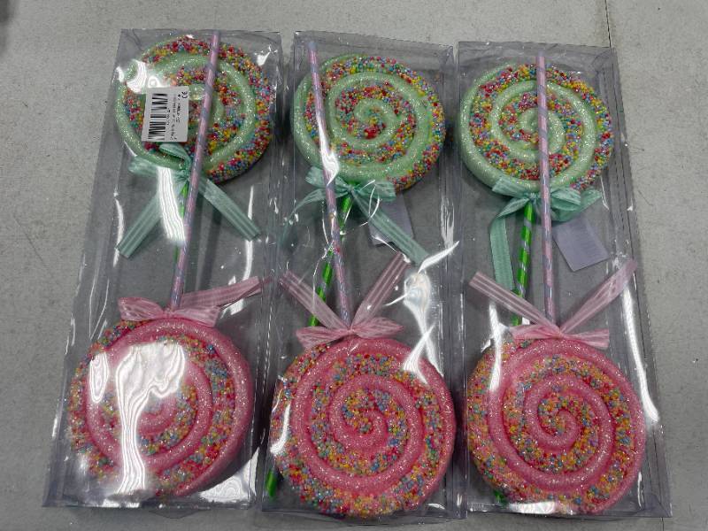 lot 4284 image: 3 Boxes 2Pcs Large 16.6 Inch Christmas Candy Lollipop Ornaments Picks, Pastel Colored Xmas Tree Decor for Tree Topper, Wreath, Vase, Garland, Home Holiday Decorations