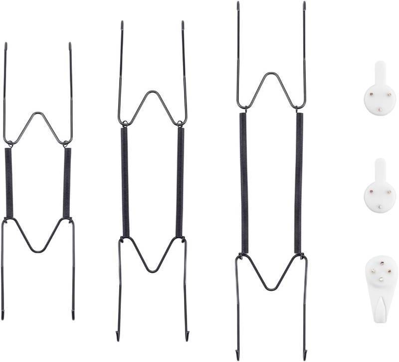 lot 4502 image: Bilillo 3-Piece Stainless Steel Wall Plate Hangers, 81012 Inch Invisible Decorative Wire Plate Holders with 3 Pieces Wall Hooks for 8 to 14 Inch (Black)