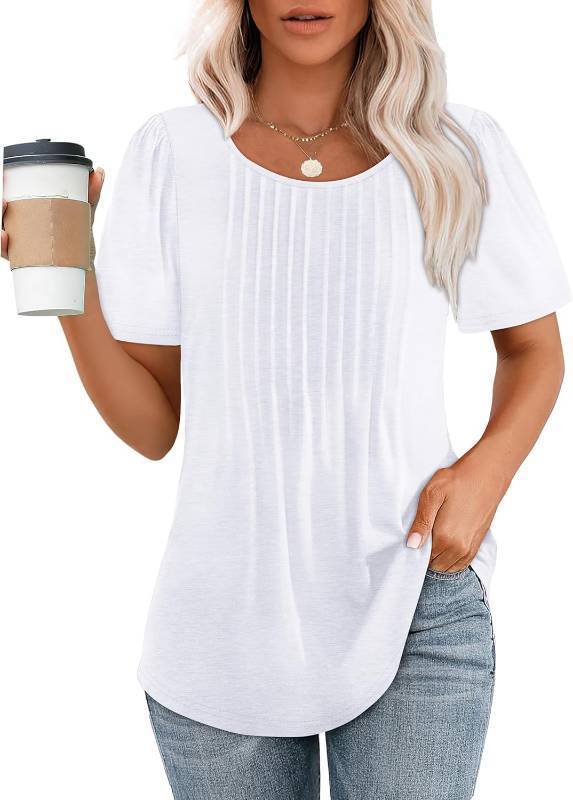 lot 4515 image: WIHOLL Short Sleeve Shirts for Women Summer Dressy Casual Tops Pleated Front, Size Small, Pattern Varies from Stock Photo