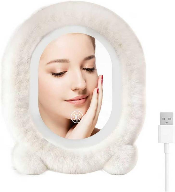 lot 4299 image: Plush Makeup Mirror with Lights,15.8 11.8 LED Makeup Mirror,Vanity Mirror Touch Screen with 3-Color Lighting,Lighted Up Mirror for Makeup Desk, Bedroom, Dressing Room,Womens Gift(White)