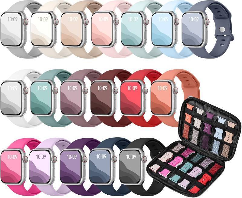 lot 4301 image: 18 Pack Silicone Band Compatible with Apple Watch Bands 40mm 41mm 38mm 42mm 46mm 44mm 45mm 49mm for Women Men, Sport iWatch bands with Organizer for iWatch Series 11 10 9 8 7 6 5 4 Ultra SE 3 2 1