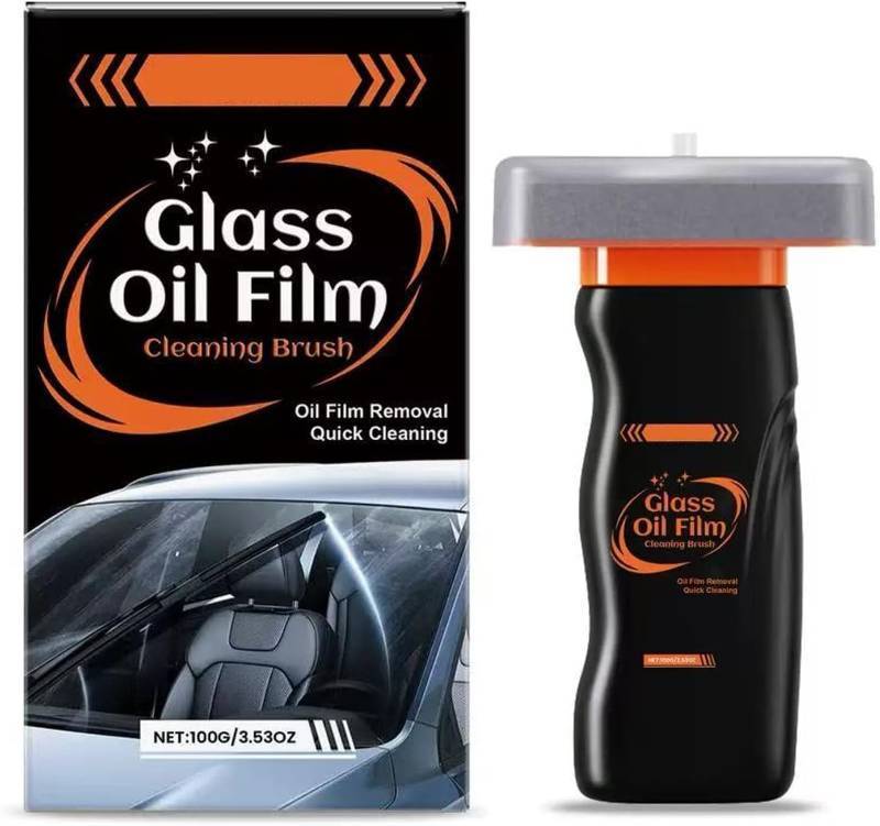 lot 4517 image: Glass Oil Film Remover for Car, Roll-On Glass Compound with Cleaning Board, Handheld Glass Oil Film Cleaning Brush Removes Oil Film & Smudges 100ml