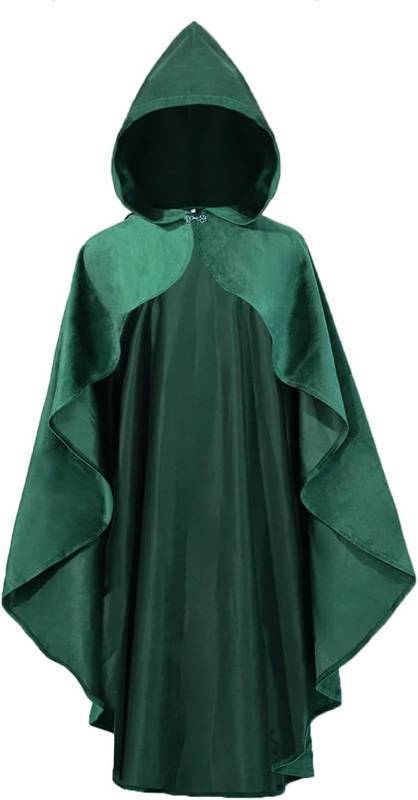 lot 1047 image: Adult Medieval Renaissance Hooded Cloak Women Men Short Steampunk Goth Cape with Hood Irregular Green Ponchos Halloween Witch Cosplay Costume 35.4IN