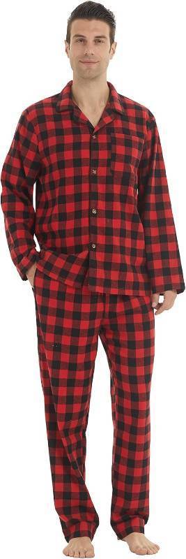 lot 169 image: Mens Flannel Pajamas Set Cotton Plaid Pjs Button Down Warm Soft Lounge Sleepwear Top & Pj Pants with Pockets SIZE XXL