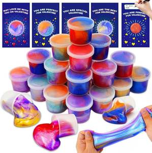 lot 7989 image: 28 Pack Valentines Day Gifts for Kids, Valentines Galaxy Slime with Valentines Cards Kids Stress Relief Fidget Set Valentines Day Gifts for School Classroom Exchange Prize Party Favors Supplies
