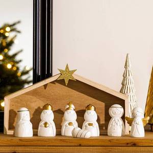 lot 8029 image: WDS WONDROUS Christmas Nativity Set-8Pcs White and Gold Mini Nativity Figures Modern Holy Family Scene, Resin and Wood Religious Collection for Kids, Xmas Table Mantle Shelf Holiday Decor