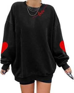 lot 8052 image: Valentines Sweatshirts for Women Valentines Shirts Valentines Gifts Oversized Heart Love Long Sleeve Shirts C-black Size L