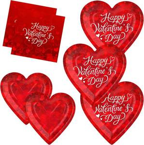 lot 8068 image: Gatherfun Valentines Party Supplies for 50 - Complete Set with Romantic Heart-Shaped Plates, Dessert Plates & Love-Themed Napkins, Perfect for Valentines & Galentines Day Decorations