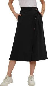 lot 7672 image: CHARTOU Womens Summer Linen Elastic Back Buttoned Swing Midi A Line Skirt SUZE XXL