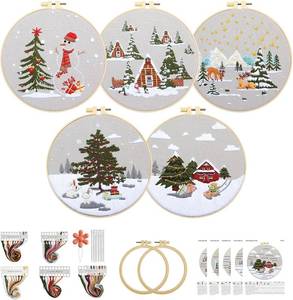 lot 7673 image: 5 Sets Christmas Embroidery Kit for Beginners Adults, Embroidery Starter Kit Xmas Snow Patterns, Winter Embroidery Kit Cross Stitch Kits Includes Instruction Embroidery Hoops Color Threads Needles