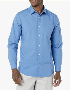 lot 7714 image: Amazon Essentials Mens Long-Sleeve Regular-Fit Stretch Poplin Shirt SIZE XS