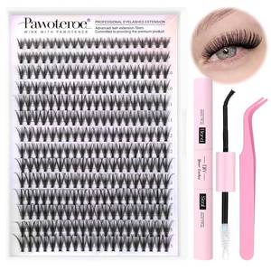 lot 7722 image: Pawotence Lash Extension Kit DIY 280pcs Individual Lash Clusters Kit 30D Natural 8-15mm Cluster Eyelash Extensions Kit with Lash Bond and Seal, Lash Tweezers for Self Use (30D, 0.07D, 8-15mm, Kit)