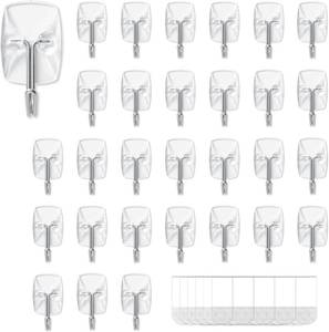 lot 7743 image: JELLYSUB 30-Hooks, 40-Strips, Clear Small Wire Hooks Value Pack, Organize Damage-Free Utility Hooks, Hanging Hooks Heavy Duty with Adhesive Strips, No Tools Wall Hooks for Hanging