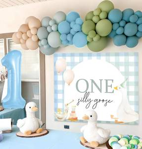 lot 7754 image: Blue One Silly Goose Backdrop for 1st Birthday Decorations Silly Goose Balloons Banner Goose First Birthday Party Baby Shower Decor Party Supplies