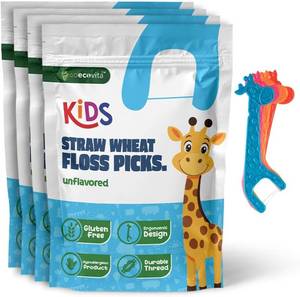 lot 7755 image: Kids Flossers - Straw Wheat Handle  Dental Floss Picks for Children  Fluoride-Free  Colorful & Fun Animal Floss Sticks (Unflavored, 200 Pack)