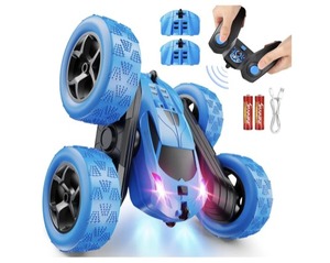 lot 7767 image: QUNREDA Remote Control Car, RC Cars Toys for Kids Ages 6-12, 4WD Stunt Car with LED Lights & 360  Flips, 2.4GHz, Upgraded USB-C Modular Batteries, 8-10 Year Old Boys Birthday Gift 1-Blue