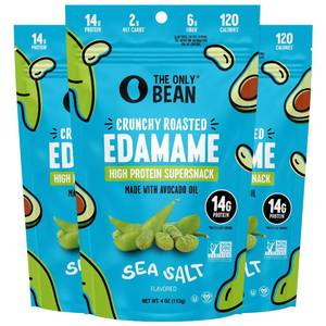 lot 7815 image: The Only Bean - Crunchy Roasted Edamame Beans (Sea Salt) - Keto Snacks (2g Net) - High Protein Healthy Snacks (14g Protein) - Low Carb, Gluten-Free Snack, Vegan Food - 4 oz (3 Pack)