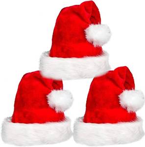 lot 7820 image: 3 PACK Santa Hat Christmas Hats Plush Adult Traditional Red Christmas Santa Hat for Xmas New Years Holiday Party, Adult Size
