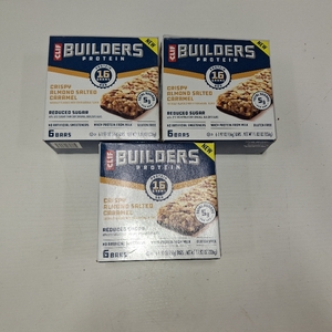 lot 7824 image: 3 Boxes CLIF BUILDERS Protein Bars Crispy Almond Salted Caramel, Reduced Sugar, Gluten Free, 6ct