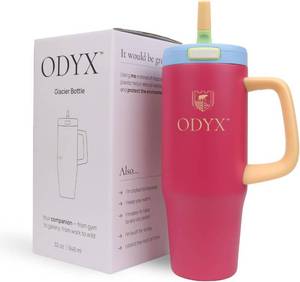 lot 7875 image: Glacier Bottle   32oz Insulated Stainless Steel Water Bottle with Flip Straw Lid, One-Button Open, Leakproof & BPA-Free, Recyclable Travel Tumbler for Work, Home, or Journey (Icy Fireplace)