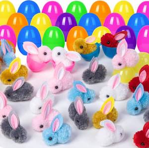 lot 7983 image: HIKISS 36 Pack Easter Eggs Filled Plush Bunny Toys, Mini Colorful Bunny Egg Fillers for Kids Toddler Boys Girls Easter Egg Hunt Classroom Prize Supplies Basket Stuffers Easter Party Favors
