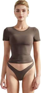 lot 7986 image: SUUKSESS Women Double Lined Fitted Basic Tee Crew Neck Short Sleeve Y2K Crop Top Size XL