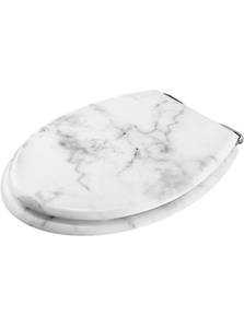 lot 20776 image: Navaris White Marble Toilet Seat - MDF Decorative Toilet Seats - Luxury Marbled Design for Bathroom Decor - 16.7 x 14.1 x 2.2 (42.5 cm x 35.8 cm x 5.6 cm) - Retail $0