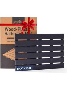 lot 20777 image: Bamboo-Design Bath Mat, Heavy Duty HDPS Plastic, 19.7 x 13.8, 400lb Support, 100% Waterproof & Fadeproof, Superior to Real Bamboo for Bathroom Spa Sauna Poolside Outdoor (Black Color) - Retail $0