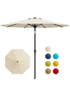 lot 20780 image: Garvee 9FT Patio Umbrella - Outdoor Table Umbrella with Smooth Crank Lift, Push Button Tilt and 8 Sturdy Ribs - Market Umbrella UV Protection Waterproof for Pool, Deck, Yard, Garden -Beige - Retail $0