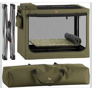 lot 20788 image: Noah & Paw Collapsible Dog Crate, Travel Kennel for Car, Includes Pet Mat for Pet Cage, 2 Storage Pockets, Handbag, 10mm Locking Zippers - Retail $121