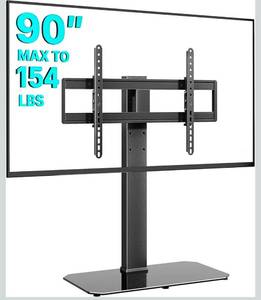 lot 20789 image: Pegzone Swivel Universal TV Stand with Mount for 43-90 TVs, Holds 154 lbs, Height Adjustable Large Table top tv Stand, VESA MAX 600x400mm - Retail $99