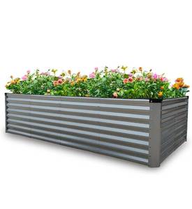 lot 20791 image: GARDMAX 8x4x2FT Galvanized Raised Garden Bed Kit, Metal Planter Boxes Outdoor with Easy Assembly, Large Garden Bed for Vegetables, Fruits, Flower, Herbs Rectangle Silver - Retail $122