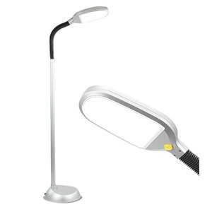lot 20795 image: Brightech Litespan - Bright LED Floor Lamp for Crafts and Reading  Estheticians  Light for Lash Extensions  Adjustable Gooseneck Standing Lamp for Living Room  Bedroom and Office - Silver - Retail $50