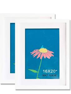lot 20804 image: 16x20inch Picture Frame 2 Pack White Solid Wood Display Pictures 12x16 with Mat or 16x20 Wall Without Mounting Photo Frames��2pcs�� - Retail $36