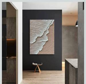 lot 20809 image: NANKAI Art 3D Ocean Wave Oil Painting Natural Scenery White Abstract Canvas Art Mural 40x28 inches - Retail $109