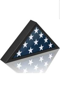 lot 20823 image: Flag Display Case for 5x9.5 Burial Flag - Veteran Flag Display Box - Solid Wood - Military Memorial Shadow Box Frame for Wall or Tabletop - Black - Retail $49