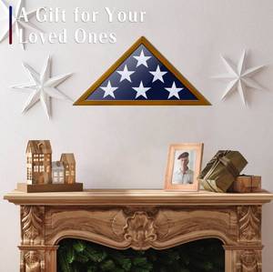 lot 20824 image: Glass Front Flag Display Case for 5 x 9.5 Folded Burial Flag, Brown Solid Wood Frame, Wall Mount Military Flag Box Display Case for Veterans, Brown - Retail $47